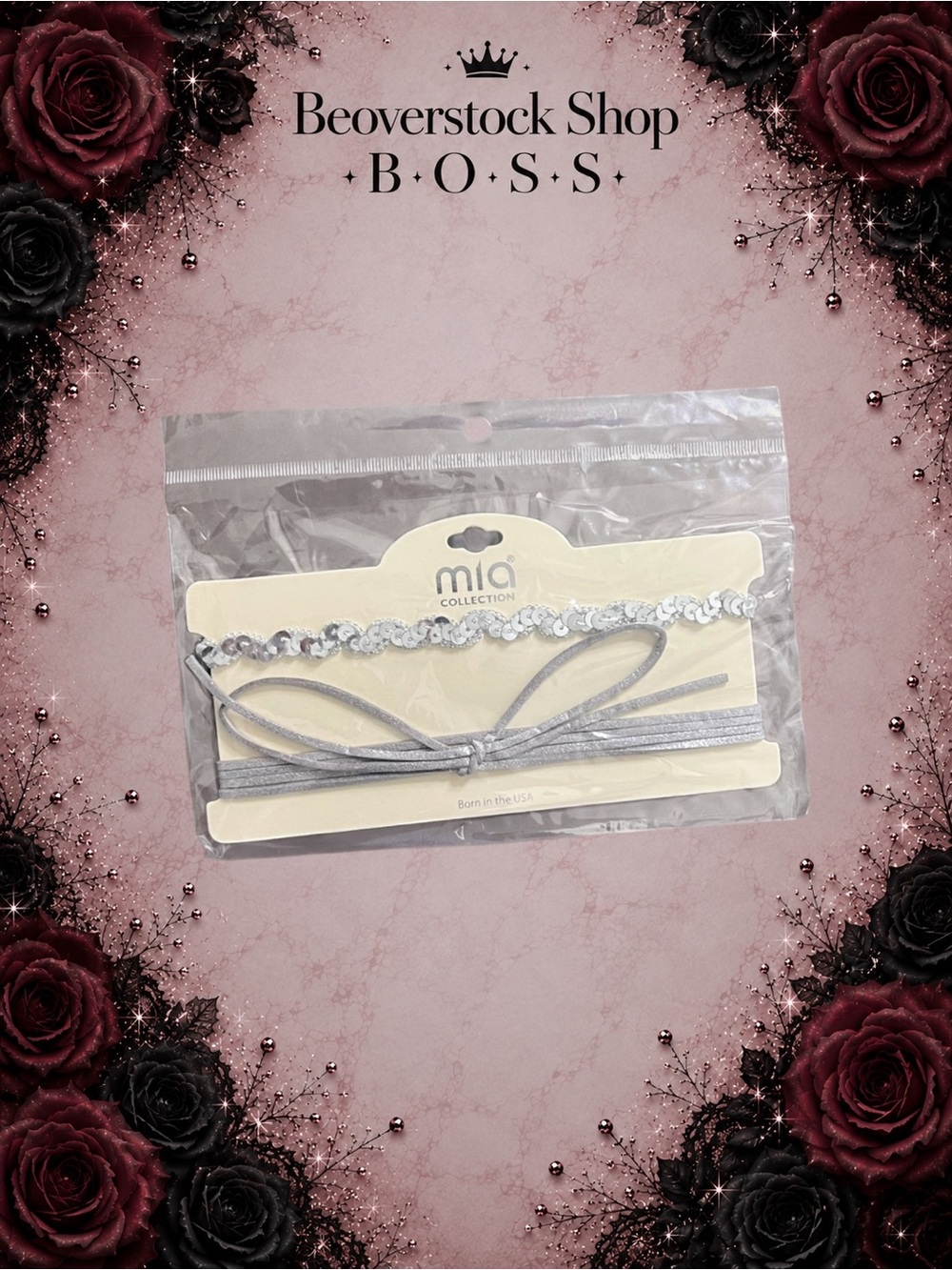 New MIA Collection Silver Sequin & Wrap Choker Necklace Set